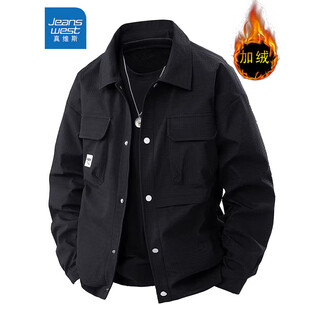 Jeanswest fat american lapel work jacket men's spring and autumn extra fat extra large loose casual thin fat guy velvet jacket black velvet 3xl recommended 170-190jin jin is equal to 0.5 kg