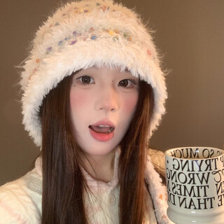 Nanmu xiong gorro mujer otoño e invierno gorro de punto versátil frijol colorido cálido capucha con protección para los oídos además gorro de punto de terciopelo con circunferencia de la cabeza grande gorro de felpa de lunares coloridos