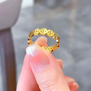 Xingyin sand gold copper coin ring female qian duoduo plain ring ring men and women couple hollow ring index finger ring does not fade us size 6 gold store size 11-13