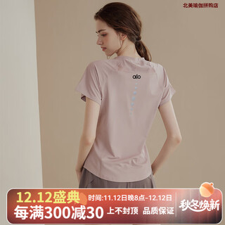 Alo yoga quick-drying yoga wear short-sleeved women's breathable pilates training sports tops running fitness t-shirt light purple xl