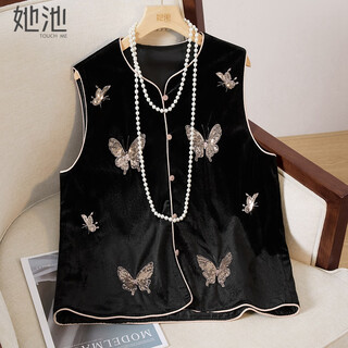 Shechi new chinese vest 2025 autumn new women's single-breasted elegant sequin butterfly stacked short vest black one size
