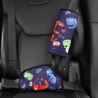 PMZYE儿童汽车安全带固定器防勒脖神器护肩套装车用宝宝护肚限位 蓝恐龙德国品质透气可拆洗限位器