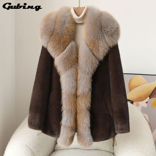 Gu bing imitation fur coat for women imitation mink coat for women noble oversized imitation fox fur collar imitation fur all-in-one coat dark brown s