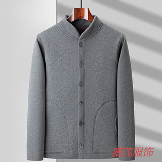 Playboy (playboy) winter middle-aged and elderly men's cotton-padded coat plus velvet warm cardigan thickened german velvet elderly underwear set dad wear women 203 stand-up collar light gray top 2xl 120-135jin jin equals 0.5 kg