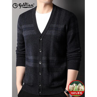 Goldlion pure wool sweater men's cardigan jacket middle-aged and elderly dad sweater deep v-neck autumn and winter knitted warm new style dark gray dark gray m 10590-110jin jin equals 0.5 kg