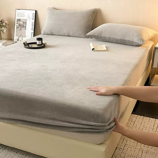Yusen yiliangbao wupin milk velvet new fitted printed winter extra bed cover thick velvet sheet mattress bed protector cover z eden gray (milk velvet thick no shedding, cold protection and warmth) 1 piece fitted sheet three-piece set 120x200cm fitted sheet-pillowcase pair