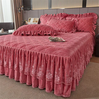 Fuanna fuanna vesha produces three-piece set of plush bed skirts, milk velvet sheets, winter simmons protective cover, baby velvet bed cover, anti-slip bean paste, thickened and warm-baby velvet bed bed skirt + pillowcase 2 pieces 150cm*200cm