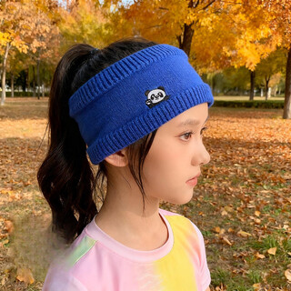 Nian meifang children's hairband girls cute autumn and winter forehead protector knitted forehead wipe outdoor windproof hood warm scarf blue