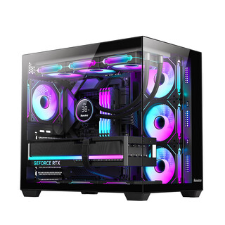 航嘉（Huntkey）S980龙卷风悦享版  360机箱无立柱海景房  S970暴风雪冰刃版电脑主机机箱（支持ATX主板/360水冷） S980LITE龙卷风-黑色 机箱+ARGB风扇*7（6反1正）