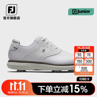 Footjoy golf shoes fj children's shoes traditions lightweight youth spiked golf sports shoes for boys and girls white/grey 45035 size 35 = us size 4