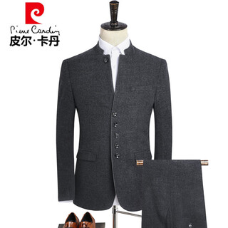 Pierre cardin high-end woolen suit suit for men 2025 autumn new suit middle-aged stand-up collar tunic suit two-piece suit for men standard version xl recommended 130-145 jin jin equals 0.5 kg