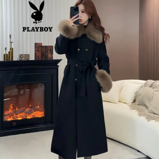Playboy (playboy) off-season deal with rich woman daughter down coat women's big fur collar long coat down jacket slimming temperament black with fur collar official flagship version with shipping insurance s 80-105
