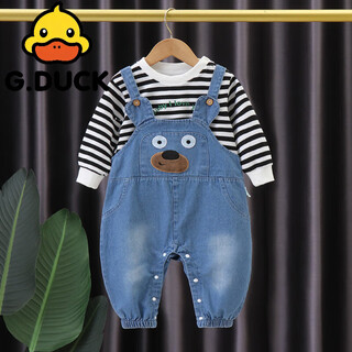 G.duck little yellow duck baby overalls suit 2025 new baby denim jumpsuits for men and women and children spring two-piece set bear spelling denim overalls suit 73cm one size