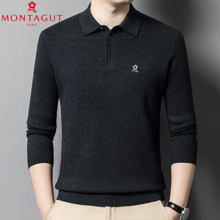 Montagut autumn and winter 100 pure cashmere sweater long-sleeved t-shirt men's middle-aged business casual lapel solid color sweater color gray l 170 recommended 120-140 jin jin equals 0.5 kg to wear