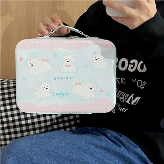 Bo naling cosmetic bag with mirror, portable cosmetic case, travel large capacity storage bag, niche cute suitcase, mint green west highland 24*11*18cm