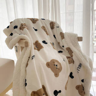 Xiong zhecha blanket can be spread and covered. single cute small blanket, nap blanket, winter coral milk velvet shawl, air-conditioning blanket, xiongzai rice white lamb + milk velvet, encrypted 70cm*100cm, baby blanket/child blanket, can be spread and covered.