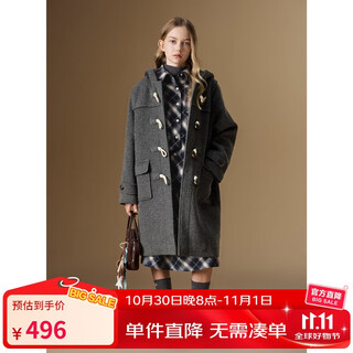 Elle kids 50% wool coat french preppy style autumn and winter hooded temperament girls mid-length loose woolen coat