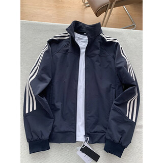 Cantu three-stripe jacket men's spring and autumn baseball uniform american stand-up collar design loose and versatile trendy tops navy blue xl recommended 120 jin jin equals 0.5 kg to 140 jin jin equals 0.5 kg