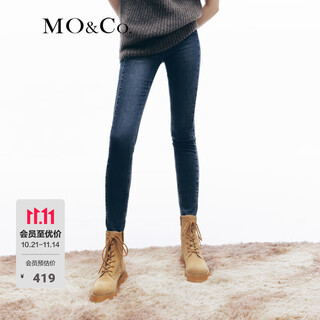 Mo&co. q warm denim high waist slim fit stretch velvet jeans slim jeans women's moanke denim blue - batch 2 s 26