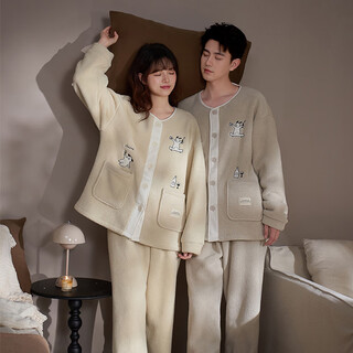 Mrs. slee sleep tight couple pajamas 2025 new women's winter thickened plus velvet cute lamb velvet can be worn outside warm men's home clothes lyr1244-women's m