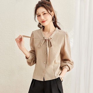 Terre bleue lyocell/tencel wool v-neck shirt for women 2025 autumn new style for small people to wear outside