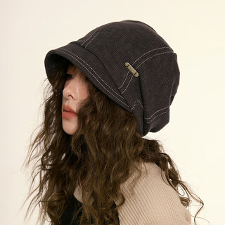 Fu jian american retro plain face-covering fisherman hat for women autumn and winter black street casual face-showing small bag head pile cold hat drawstring pile hat black gray