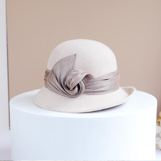 Hanqing mid-summer hat women's autumn and winter french real i silk linen wool fisherman's hat british retro curly elegant top hat fashion basin mixed rice gray m size adjustable small