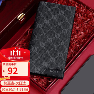 Golf golf men's wallet multi-card slot long wallet men's retro print 11 card slot card holder casual large-capacity wallet horizontal ticket holder business wallet 5v768385j black