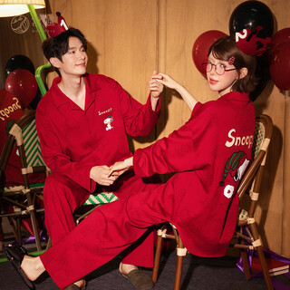 Gongdie light and soft snoopy red couple pajamas for women newly married and long-sleeved home clothes for men