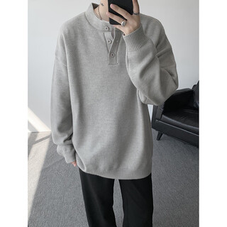Jeep spirit dark gray sweater men's polo. collar american lazy retro style spring and autumn henry collar inner sweater light gray xl 130~150jin jin equals 0.5 kg can be worn