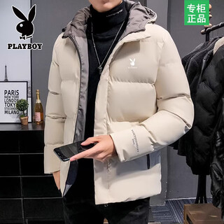 Playboy cotton-padded jacket for men, autumn and winter new trendy brand down-padded jacket, thickened hooded winter jacket, men's jacket, khaki 8998 m recommended 90jin jin is equal to 0.5kg -105jin jin is equal to 0.5kg