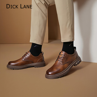 Dick lane dick lane brand large leather shoes for men 2025 new british retro men's shoes business casual shoes non-slip low-top martin boots brown 40