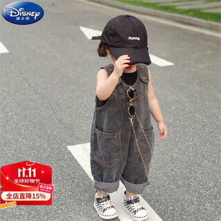 Disney children's pants korean style spring and autumn new product 2025 girls overalls loose denim baby cute big pp jumpsuit gray baby overalls 100 cm