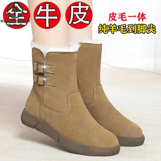 Woodpecker brand counter genuine fur integrated snow boots for women 2025 winter new style plus velvet thickened wool cotton shoes khaki color (standard size free shipping insurance) 38