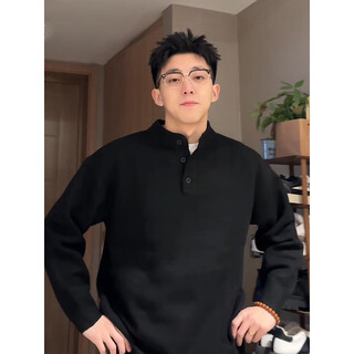 Cangseishi kazuki cangseishi kazuki trendy brand korean version versatile henry collar knitted sweater men's new simple and handsome black bottoming shirt black l