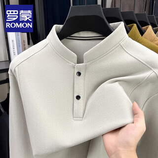 Romon autumn and winter 2025 new german velvet youth solid color warm henry collar pullover sweatshirt men's long-sleeved bottoming shirt beige xl