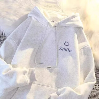 男女童纯棉连帽运动衫2025秋冬新款中大童宽松设计感慵懒风外套上 白灰色【常规款】_高质量_不起球 130 cm