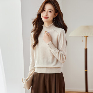 Shexi (srcr) half turtleneck pure wool sweater for women, 100% wool sweater, autumn and winter style fungus edge knitted bottoming sweater