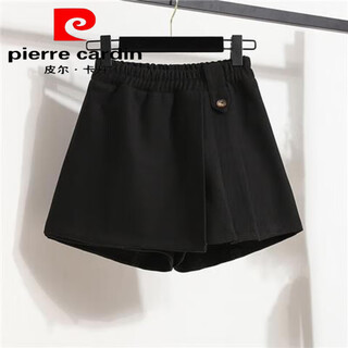 Pierre cardin (pierre cardin) plus size women's slimming autumn and winter new style fat mm outer wear versatile leggings, loose high-waisted a-line woolen shorts, black m recommended (80-100jin jin equals 0.5 kg)