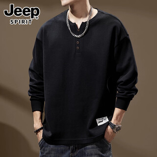 Jeep spirit sweatshirt men's autumn and winter new loose large size american fashion brand top henry collar bottoming shirt with long sleeves bn201 black xl
