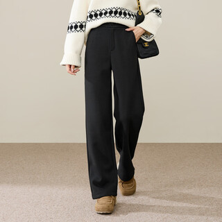 逸阳（ESE-Y）直筒裤女2025冬弹力加厚奥粒绒通勤毛呢窄版阔腿西装裤 黑色 28