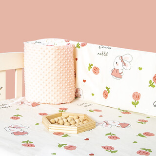 Other pure cotton crib bed fence soft-packed beanie velvet children's spliced bed anti-collision bed fence cloth removable and washable in all seasons flower rabbit_a side pure cotton + b side beanie velvet length 80_cm height 30cm