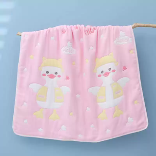 Rsrddy ten-layer baby autumn and winter thickened pure cotton layer gauze baby towel, children's enlarged blanket, quilt bath towel, duck pink 115*115cm
