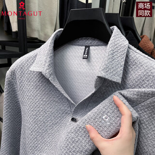 Montagut henley collar long-sleeved polo shirt for middle-aged and elderly men, cotton breathable casual fashion shirt, gray m 48 (100-120)