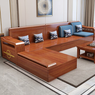 Chenya sofa walnut solid wood sofa simple living room chinese style furniture imperial concubine winter and summer dual-use high box storage sofa four seats + imperial concubine + long coffee table