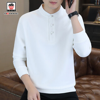 Aemape/american apple men's sweater spring and autumn new henley collar loose casual tops with bottoming shirts for men white xl