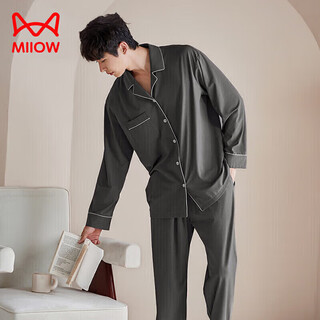 Catman men's pajamas men's pure cotton spring and autumn lapel cardigan long-sleeved home clothes anti-mite and antibacterial can be worn outside 25 years new product