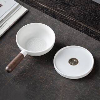 Yijuke tea strainer with base, wooden handle tea drain, coarse ceramic tea filter, tea separator ceramic tea strainer