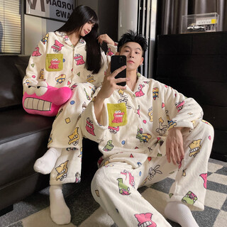 Yu zhaolin couple's pajamas autumn and winter coral velvet thickened plus velvet cartoon sweet french flannel men's and women's home clothes winter