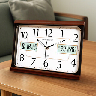 The story of time home table clock perpetual calendar table clock living room simple modern wall clock desktop clock silent stand hanging dual-purpose 62072a-double liquid model-coffee-edge white surface-light-night model 29*21cm